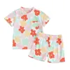 Vêtements de vêtements décontractés d'été bébé filles tenues kid shorts fleur imprimer à manches courtes t-shirt élastique t-shirt