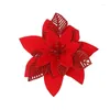 Fleurs décoratives 5pcs Noël paillettes poinsettia fleur artificielle fleuris