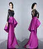 Elegant Black Lace Long Sleeve Evening Gowns Fushia Satin Ruffles Peplum Mermaid Prom Dresses Hollow Back Saudi Arabic Formal Part9055577