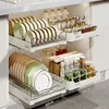 Kitchen Storage No Installation Of Cutlery Holder Cabinet Stainless Steel Pull Basket Split Dish Rack Smooth Guide Rail Shelves