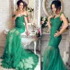 Elbiseler şeffaf etek aplikeler yeşil muhteşem offtheshoulder denizkızı balo elbise yeşil tül gece elbise vestidos de fiesta baratos