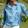 Camisas de pólo de golfe do Caps, camisas de golfe de longa damas de mulheres respiráveis, camisas de roupas esportivas ao ar livre no outono e inverno.