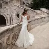 Klänningar från axelns sjöjungfru Sexig bröllopsklänning Vestido de Noiva Praia illusion Back Beach Bridal Dress Button Back Back