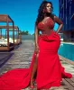 Dresses 2021 Plus Size Arabic Aso Ebi Red Mermaid Sexy Prom Dresses Beaded Lace High Split Evening Formal Party Second Reception Gowns Dre