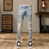 Heren jeans straatmode mannen retro licht blauw stretch skinny fit gescheurde gesplitste ontwerper hiphop denim potloodbroek hombre