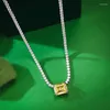 Pendants S925 Silver Necklace Pink Diamond Yellow Rectangular 8 10 High Carbon Jewelry