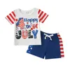 의류 세트 Ziyixin Baby Boy 7 월 4 일 복용 짧은 슬리브 티 셔츠 및 캐주얼 아메리칸 깃발 반바지 2pcs 네 번째 여름 복장