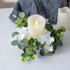 Decorative Flowers 25cm Artificial Flower Candle Holder Candlestick Eucalyptus Wreath Garland Centerpiece Decor Wedding Party Home Table