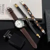 55 Hot Selling Business and Leisure Quartz Wristwatch 3-Piece Set, Present Box, Leather Armband, Men's Calendar Watch 44