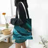 Boodschappentassen groenblauw en gouden agaat textuur TOESE TOTE TAG Women Marble Geometrische Canvas Shopper Schouder Grote capaciteit Handtas