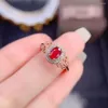 Ringos de cluster Luxo Luxo vintage Ruby Gemstone Hollow Out Design Rose Prazed Open Open Wedding noivado anel para mulheres