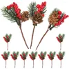 Decorative Flowers 12 Pcs Artificial Pine Cone Christmas Wreaths Picks Floral Stems For Crafts Decorations Branch Flower Twig Foam Tree