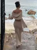 Casual Dresses GACVGA 2024 Summer Knit Hollow Out Off-Shoulder Maxi Dress Women Cover Up Knitwear Long Sleeve Holiday Sexy Beach Party