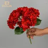 Flores decorativas 5 cabeças Hydrangea seda vermelha rosa artificial Fake Bouquet Flor Arranjos para decoração de casamento em casa