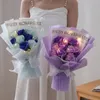 Flores decorativas Luzes LED Rosas artificiais Organza Blue Enchantion Presente para mulheres namorada Confession Bouquet Day da mãe