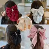 Haarklammern Große Koreanische Farbfarbe Satin Organza Stoff Bow Clip für Frauen Mädchen Chiffon Bowknot Ribbon Accessoires