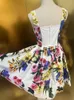 Robes décontractées Seasixiang Designer printemps coton mini robe femme spaghetti bracelet sans manches fleur imprime