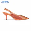 Dress Shoes Summer Coming Orange Color Thin Heels Comtable Design Ladies Matching Bag Set For Party