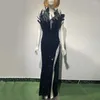 Sukienki swobodne aligou 2024 LOKSURY BLACK HIGH SLIT BHNINY CEARYKI BEZPIECZEŃSTWA SUREK SUKIENKI CEY SEKSY SUKIENKA Celebryty