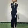 Abiti casual Ailigou 2024 Ladies Luxury Black High Slit Shiny Sughy Stilling Feather senza spalline Feather Long Sexy Celebrity Party Dress