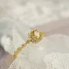 Cluster anneaux NATURAL Citrine Fashion Zircon Exquis Ring Vintage Square Crystal Réglable Finger Femme Année Valentin de la Saint-Valenti