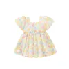 Clothing Sets Kids Girl Dresses Short Sleeve Square Neck Floral Print Ruffled Princess A-Lined Party High Waist Dress