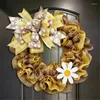 Fleurs décoratives 15 "Couronne de porte de printemps avec fleur Bowknot Bees Festival artificiel pour la fenêtre murale fête des fermes de ferme