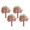 Fleurs décoratives JFBL 4pcs Bouquet de mariage Bouquet Bridesmaid Bridal Diamond Pearl Silk ruban artificiel rose douce