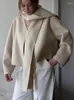 Giacche da donna Beige Wool Donne Autunno Autunno inverno manica corta con sciarpa Elegante Fashi