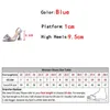 Liyke Strange Style Blue High Heels Mules Sandals Summer Fashion Crystal Denim Bowknot Pointed Toe Party Dress Shoe Pumps 240321