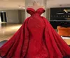 Glänsande röda balklänningar överskjolar applikationer älskling sjöjungfru aftonklänning tillbaka dragkedja vestidos de novia plus size celebrity par2297744