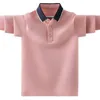 소년 학교 유니폼 폴로 셔츠 패션 솔리드 디자인 어린이 캐주얼 긴팔 탑 4-15 년 봄/가을 의류 240319