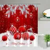 Shower Curtains Merry Christmas Red Xmas Ball Fir Snow Fabric Cloth Bathroom Curtain Set Bath Decor With Hook Polyester Washable