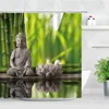 Zasłony prysznicowe Zen Zielony bambus Buddha Water Candle Stone Lotus Plant Garden Scenerie 3D Decor Decor Hooks Hooks łazienka Zasłona