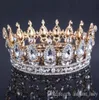 Vintage guldhuvudstycken bröllop krona legering brud tiara barock drottning kung krona guld färg strass tiara och krona billigt7797152