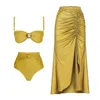 Bikini à taille haute jaune massif Coupoir de couverture du maillot de bain pour les femmes pousse les maillots de bain de maillot de bain à trois pièces 240327