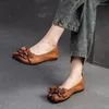 Casual Shoes Johnature 2024 Spring Retro Flower Flat Genuine Leather Soft Soled Comfortable Square Toe Shallow Women's