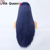 Style long bleu foncé grandes femmes fibres chimiques perruques 13x4 dentelle avant de haute qualité lacets à haute température perruques wig sans glue