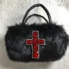 Xiuya Y2K gotycka torebka miękka pluszowa czarna aplikacja na ramię moda harajuku styl punkowy hip -hop Biker Crossbody Bag 240322