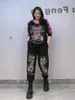 Pantaloni da due pezzi da donna Slieta allentata primavera Autunno pesante perforazione a maniche lunghe con cappuccio e pantaloni da streetwear da donna a maglia