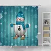 シャワーカーテンかわいい漫画青い雪だるまクリスマスカーテンホワイトスノーフレーククリスマス装飾バスルームポリエステルバスホームバスタブ