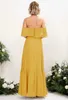 Vestidos de noche de moda fuera del hombro Yelloew Chiffon Una línea de dama de dama de honor de longitud