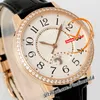 34 mm Q3442430 A898 Automatyczna Women Watch Rendez-Vous Night Day APSF Rose Gold Diamond Bezel Białe Teksturowane Czarna skórzana edycja puretime ptjl