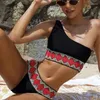 Swimwear Women Sexy Femmes Bikini One épaule Push Up Bikinis Set Geometric Betwing Bathing Fssuel Bathing Patchwork Beach Wear Swimsuit