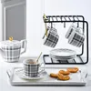 Cups Saucers Nordic Coffee Cup Saucer Set Exquisite Mug Home Black White Plaid Texture Ceramic Teapot Espresso Drinkingware