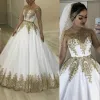 Elbiseler 2021 Lüks Bling Dubai Beyaz Altın Balo Elbise Gelinlik Gelin Resmi Gowns Sheer Uzun Kollu Omuz Omuz Beaau Boyun Uygulama