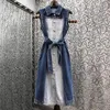 Casual Dresses Cotton Dress 2024 Spring Summer High Quality Denim Women Turn-Down Collar Button Front Midi Jeans Belt