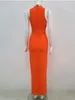 Casual Dresses Luxury Women Celebrity Sexy Key Hole Beading Orange Maxi Long Bodycon Bandage Dress Elegant Evening Club Party