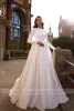 Dresses Satin Wedding Dresses bateau 3D Flowers Lace Bride Gowns applique Long Sleeves Muslim Wedding Gowns zipper Back Vestido de novia 2