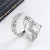 Pierścienie klastrowe stylowe wypełnione diamentami geometryczne kwadratowe promieniowanie damskie pierścionki zaręczynowe impreza biżuteria Etos Moda 925 Srebrny